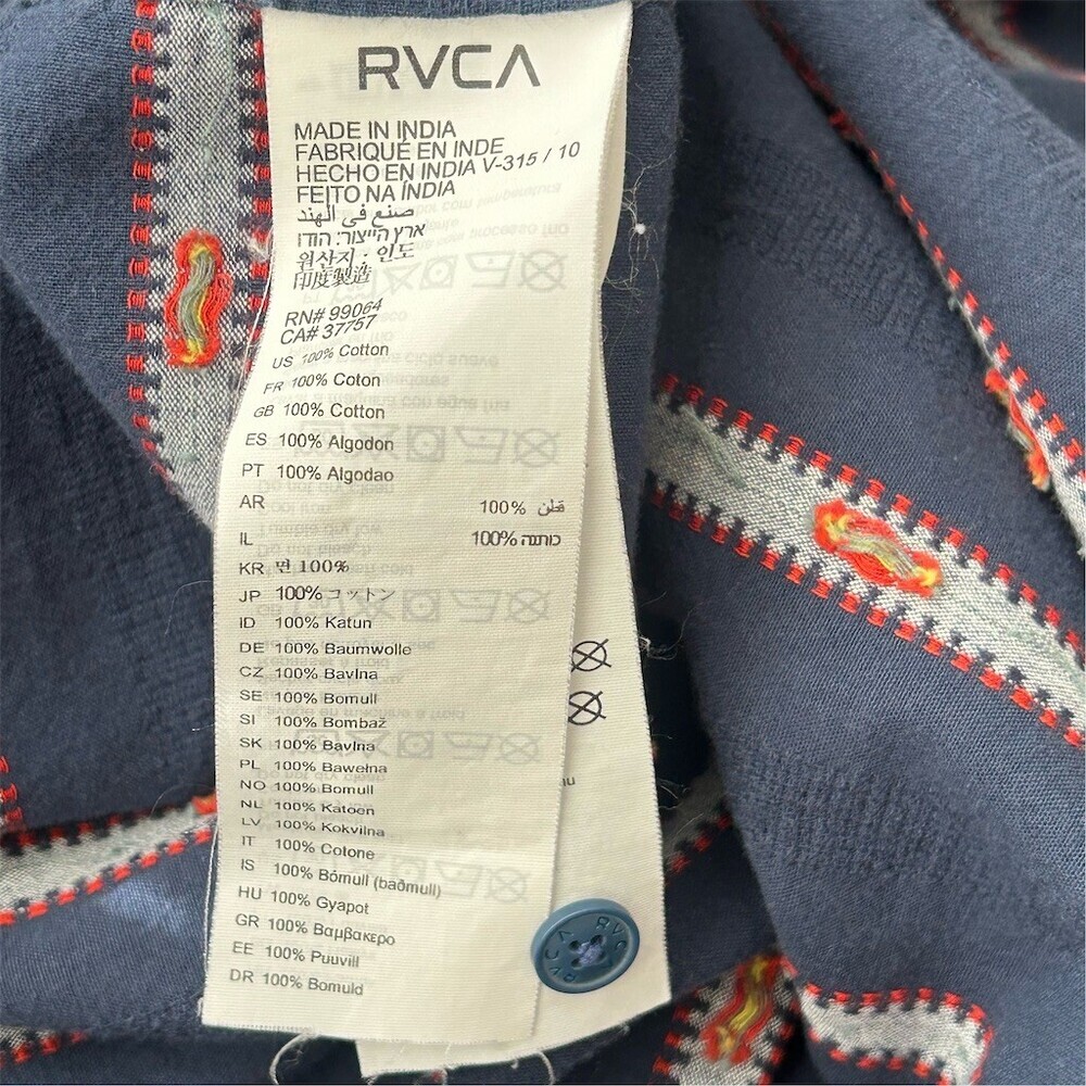 RVCA Button-Up Shirt Men's Size M Navy Blue Striped Short Sleeve Casual - Picture 4 of 9